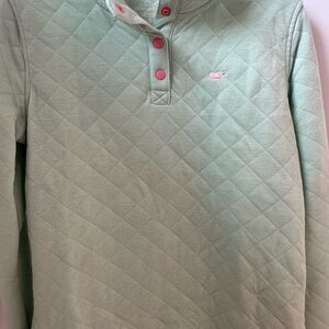 Vineyard Vines Quilted Pullover in Mint with Pink Details